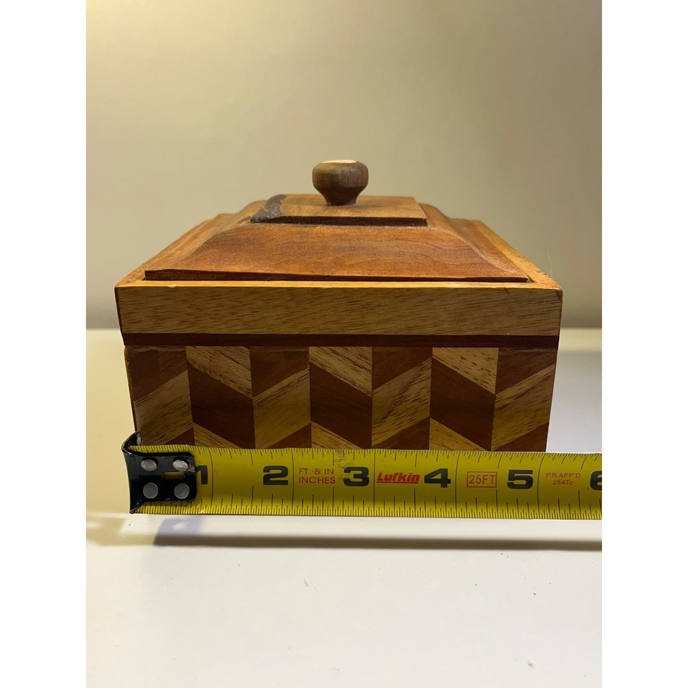 Beautiful Handmade Vintage MCM Retro BohoParquetry Marquetry Wooden Box With Lid - Picture 12 of 13